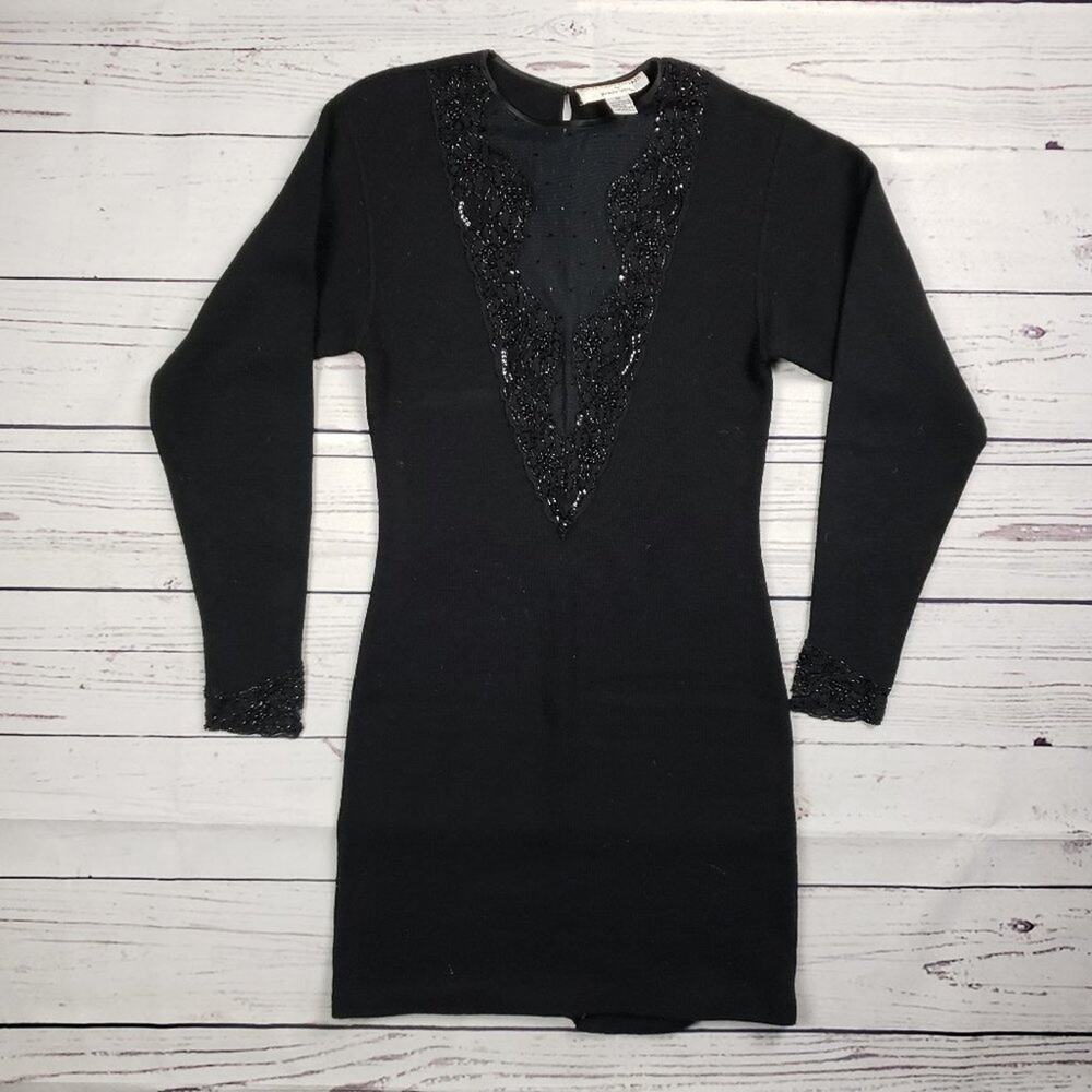 Collections Michelle Stuart Black Long Sleeve Sweater Dress Women's Size Medium